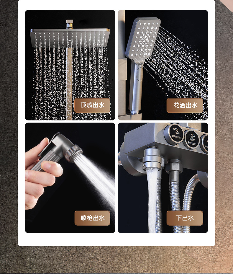 Constant-temperature shower head set, gun gray, household wall-mounted bathroom, rain shower bathroom, pressurized full shower faucet, copper pic 47