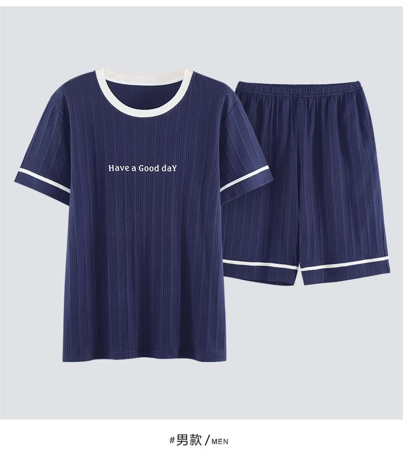 Novedades pareja manga corta pantalones cortos pijamas mujer verano slim algodón peinado hombre traje de hogar suelto casual cartoon pic 22