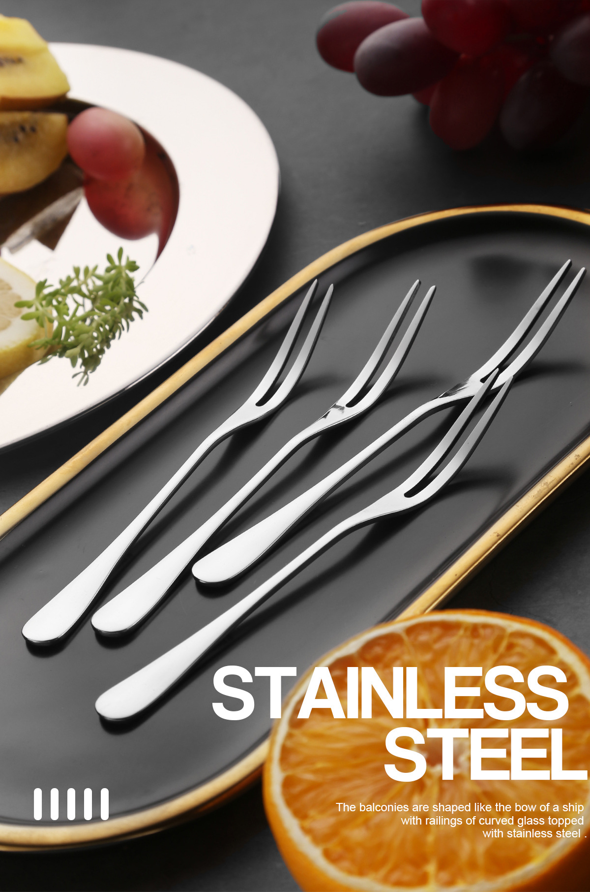 Korean-style tableware set, stainless steel Western cuisine two-toothed fruit fork, dessert fork, travel student portable set, family set pic 28