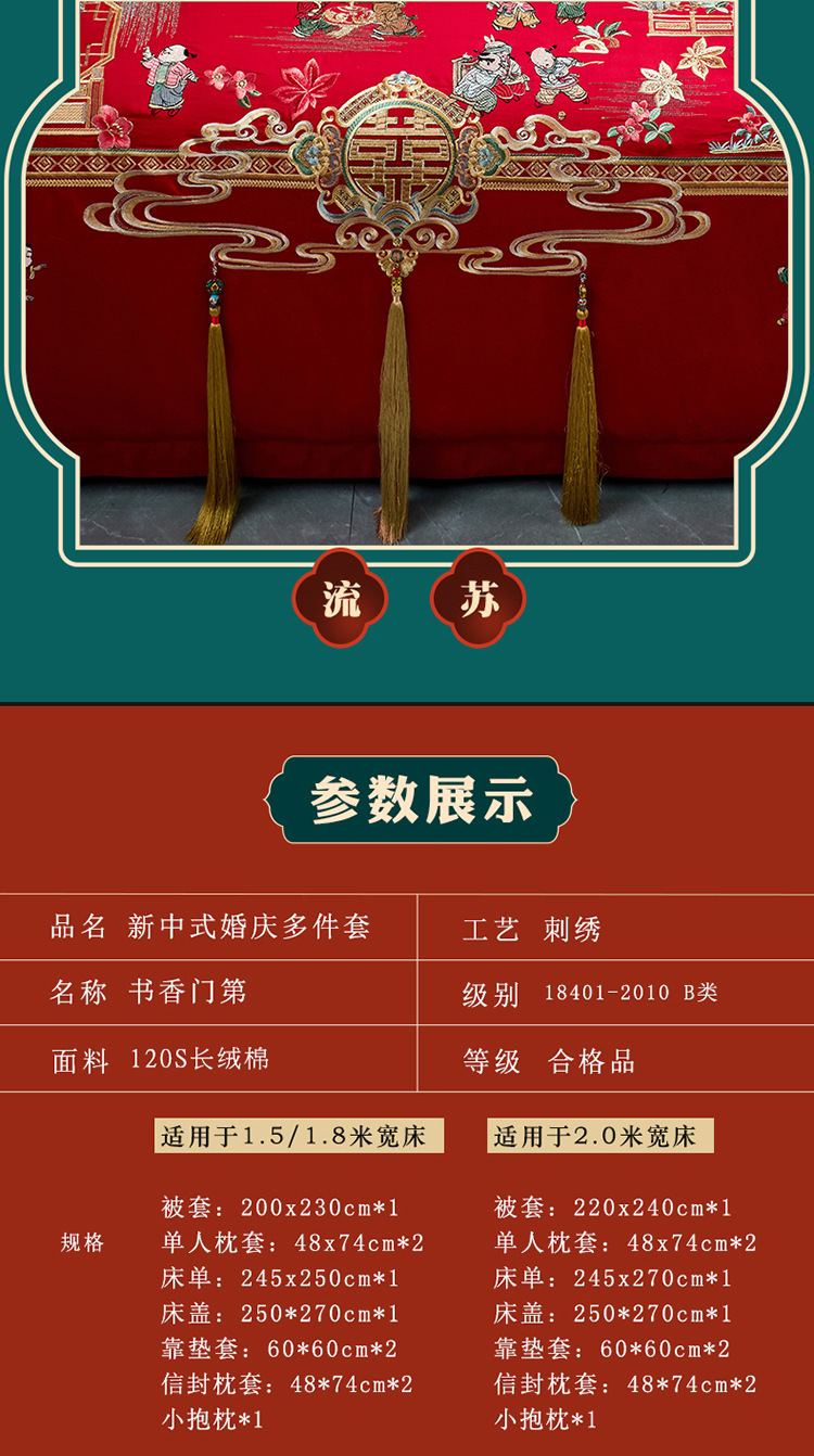 A new set of wedding red jacquard bedding for wechat business, made of all-cotton brocade with applique and embroidered lace trim pic 12