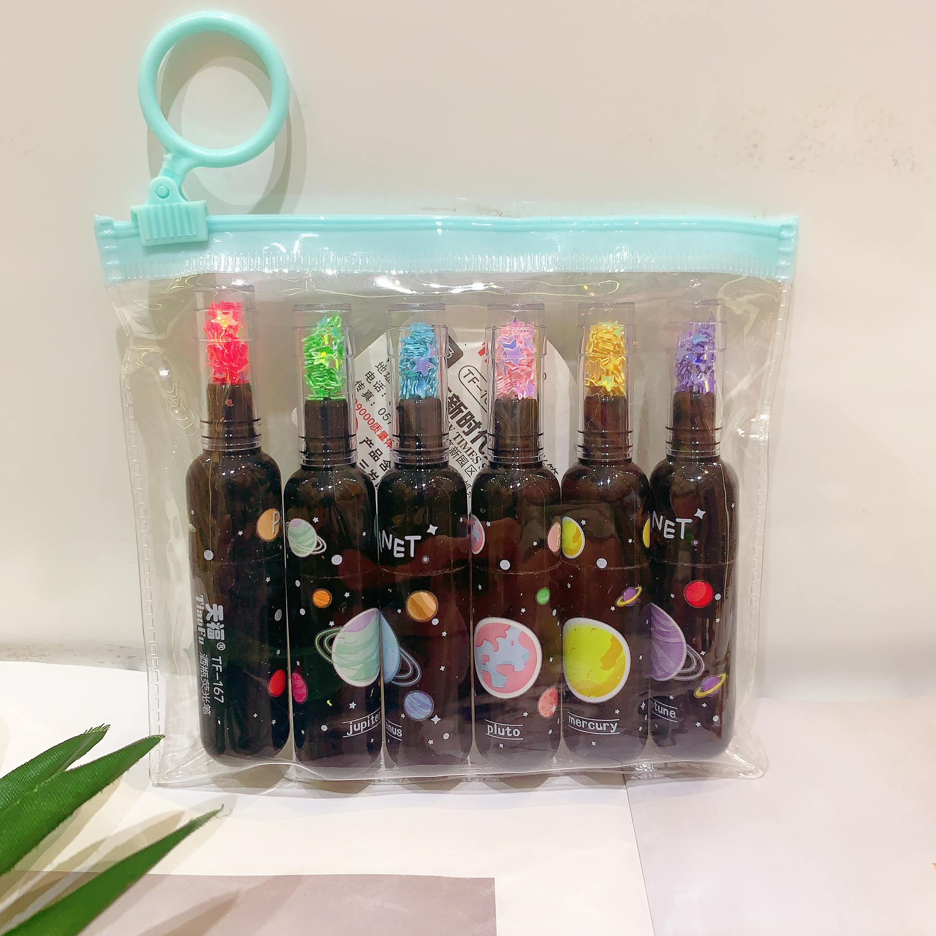 天福韩国星球红酒瓶荧光笔可爱创意造型涂鸦重点标记笔学生亮片批发Q-1240详情1