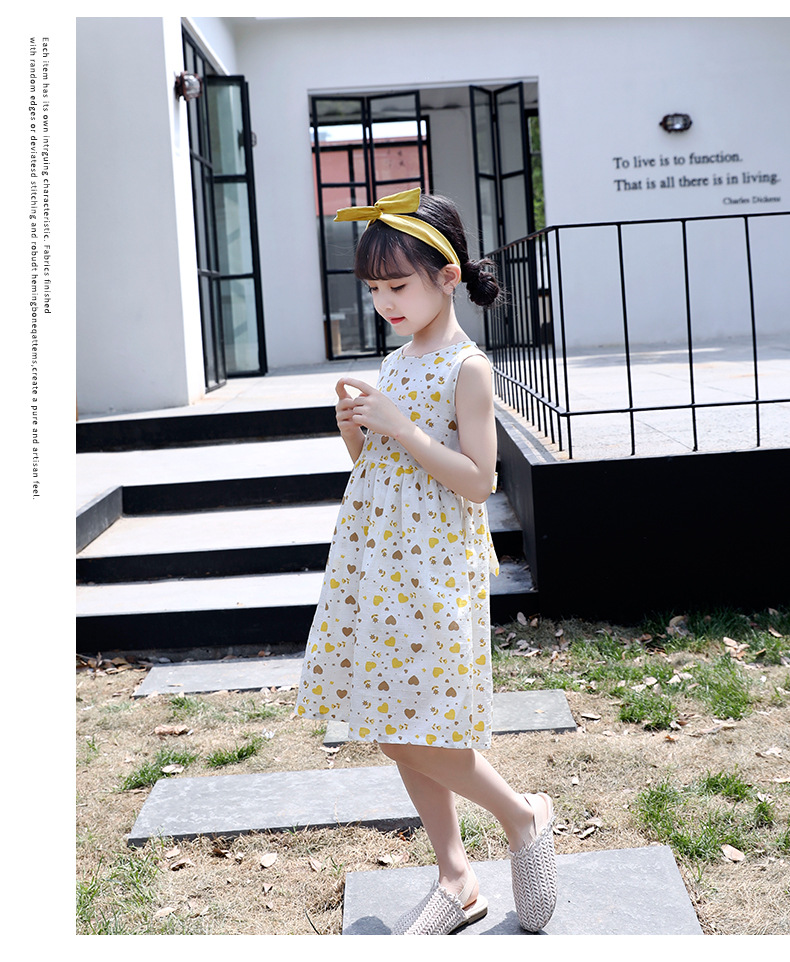 Falda de algodón para niñas 2023 nuevo vestido de verano niño niño medio grande vestido floral de algodón abierto hombro espalda falda de corazón pic 33