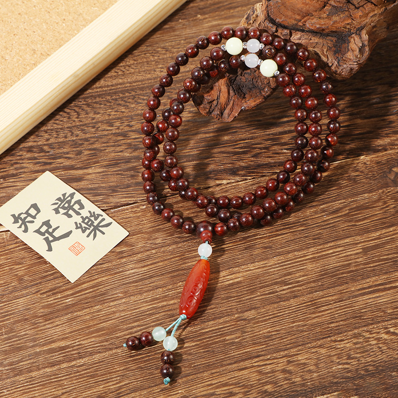 A creative DIY hand-held Buddhist prayer bead cultural and artistic bracelet for men and women, featuring 108 beads of Indian small-leaf rosewood and multiple loops pic 11