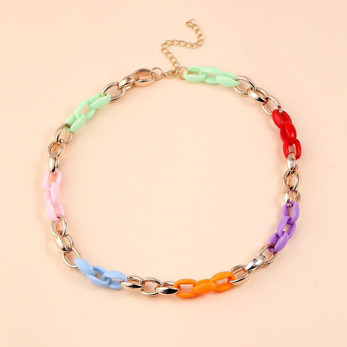 Cross-border source fashion necklace, hip-hop, European and American popular street style, seven-color popular necklace pic 3