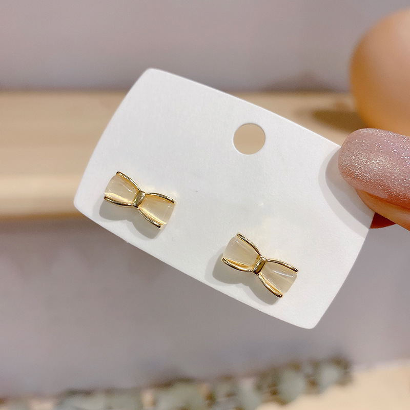 网红爆款猫眼石女式耳环气质百搭耳钉心形耳饰2023年蝴蝶结耳坠详情9