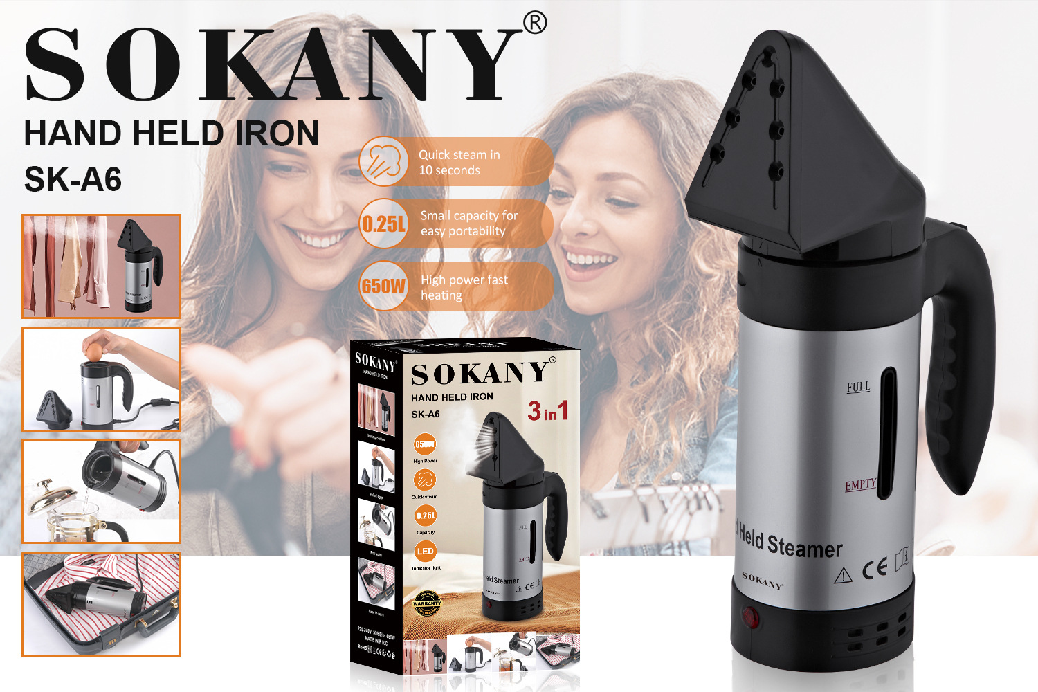 Cross-border Sokany Household 3in1 multi-functional ironing brush Hand-held Iron pic 4