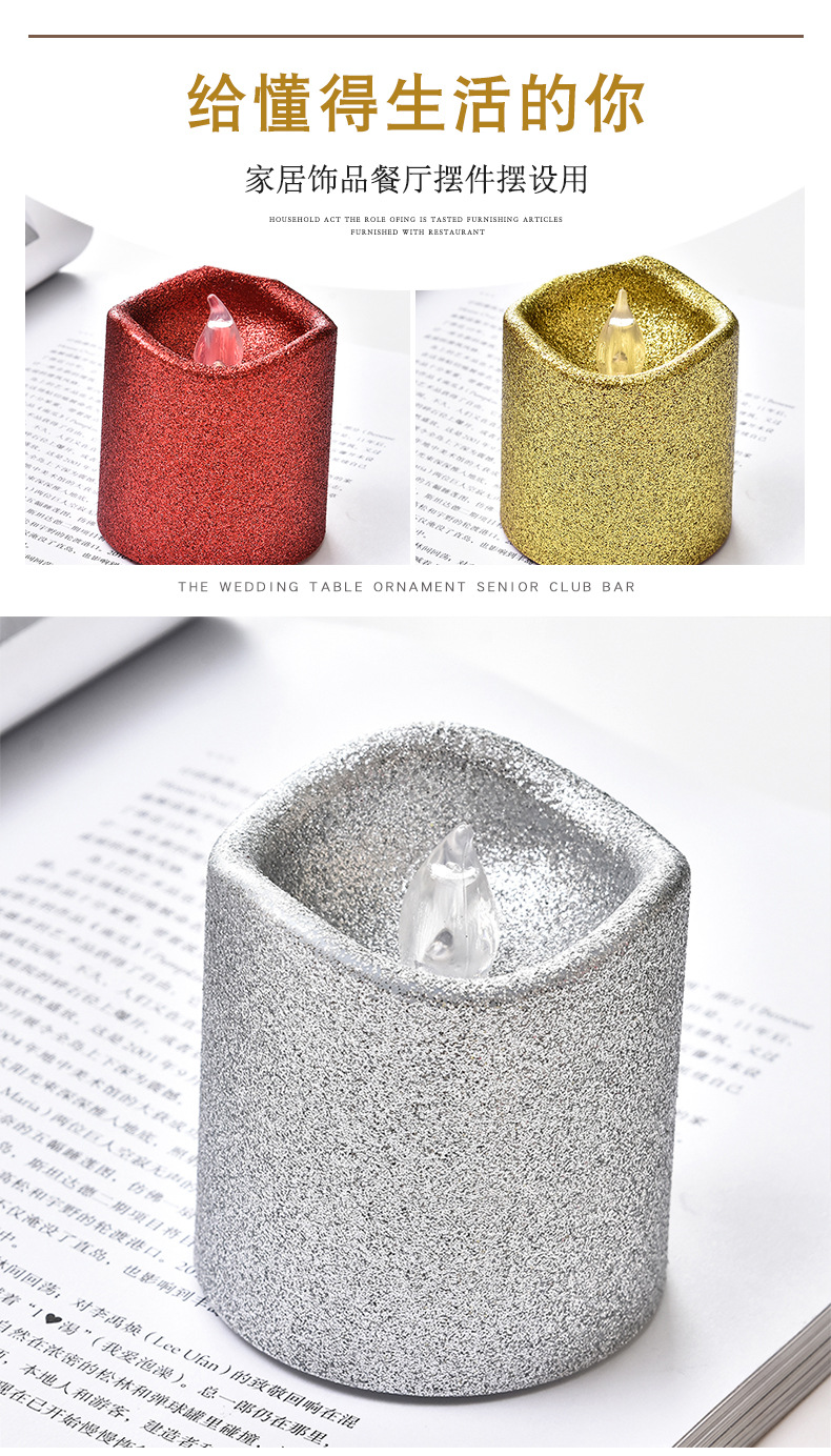 Wavy mouth powder sprinkled electronic candles, tea wax lamps sprinkled with gold powder, yellow light flashing, festival decoration, wedding candles and lamps pic 4