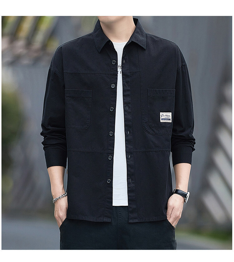 2023年新款男士长袖七分袖衬衫外套青年男宽松休闲外套男生帅气衬详情25