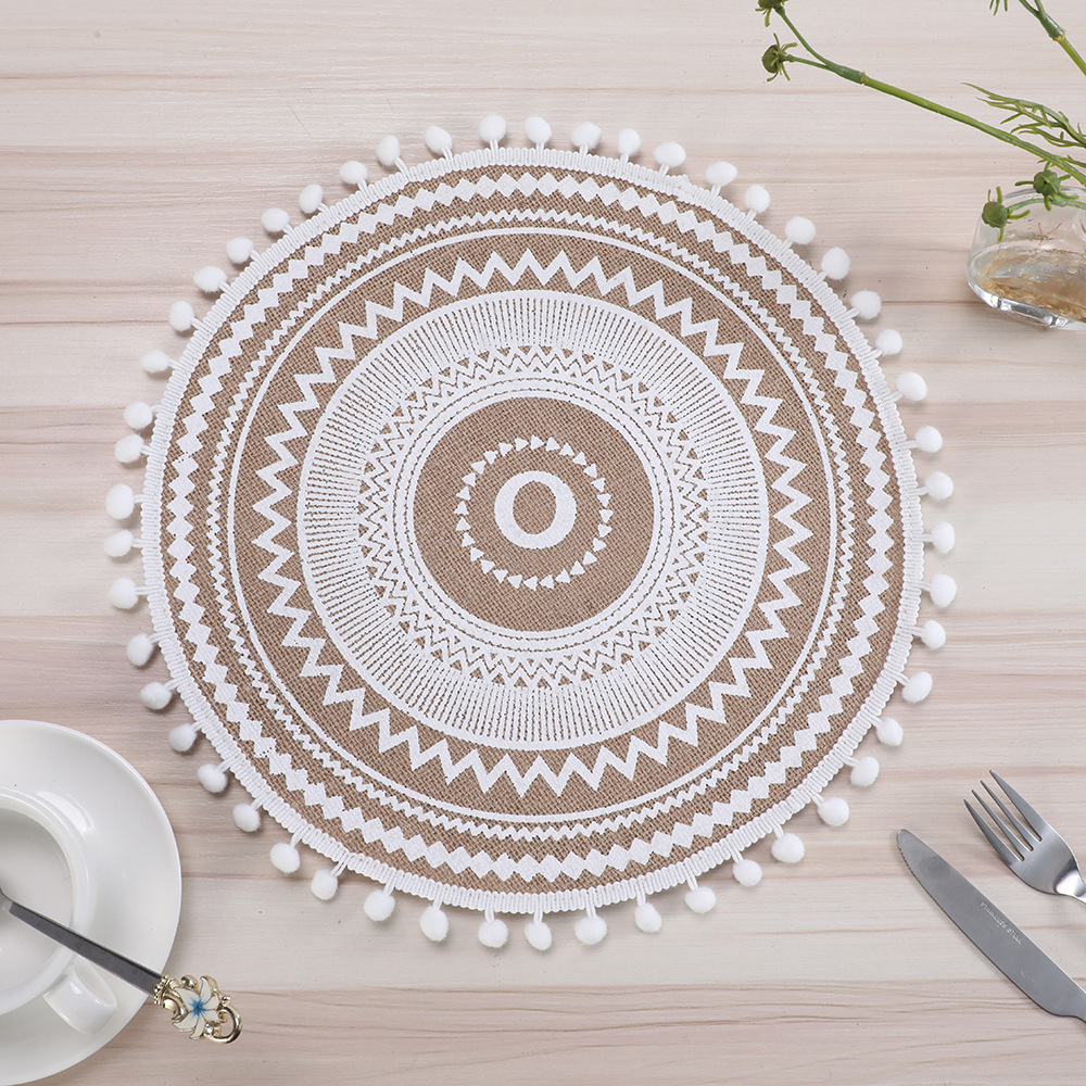 Moroccan-style anti-slip faux linen printed small wool ball placemats, home decorative MATS, high-end light luxury table MATS for hotels and homestays, heat-insulating MATS, placemats, heat-resistant MATS pic 3