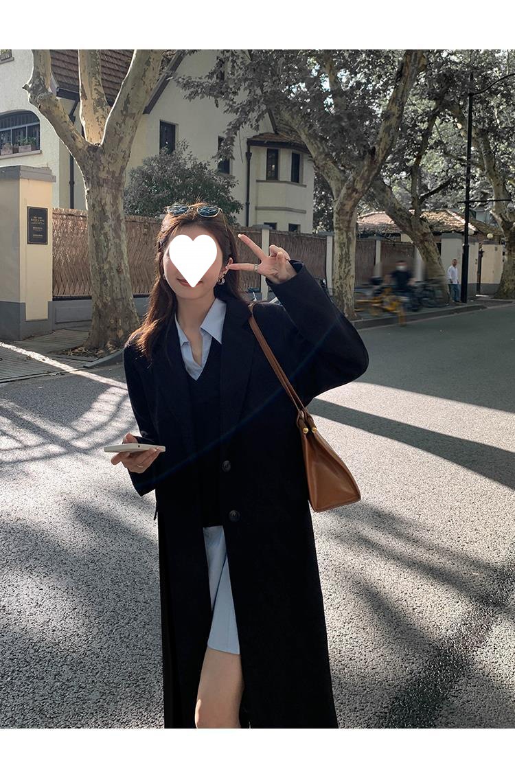 黑色中长款西装领风衣外套女2022年秋冬新款韩版休闲气质过膝大衣详情10