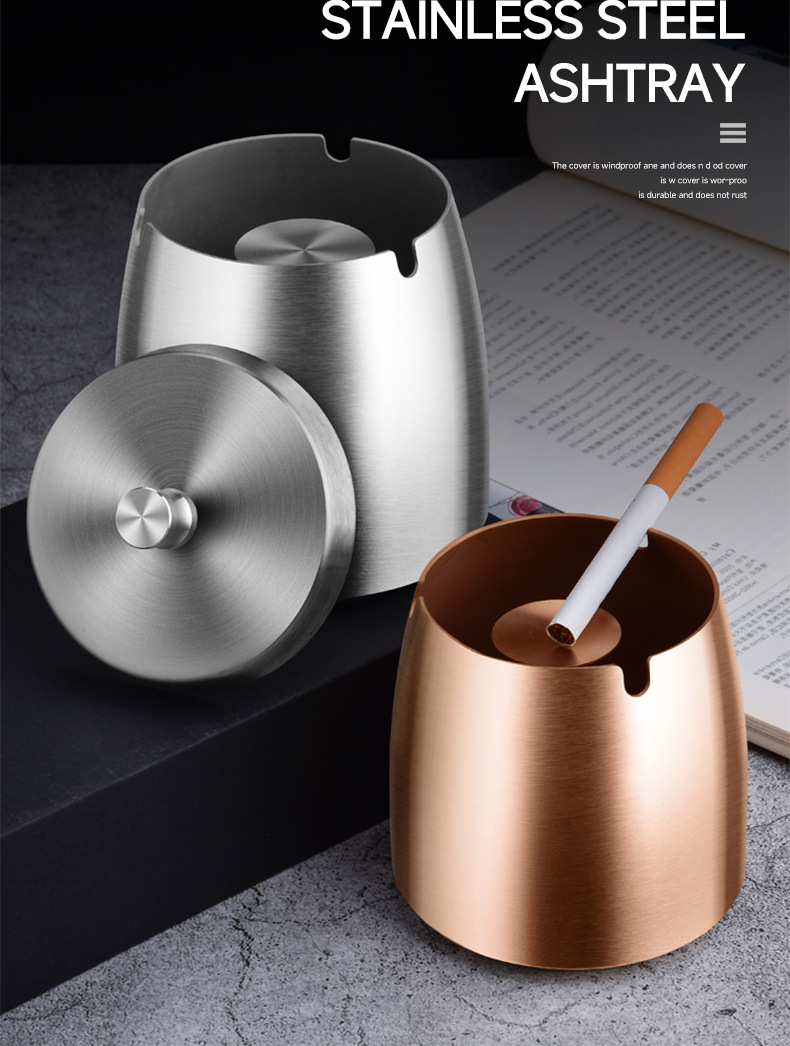 批发镀钛不锈钢烟灰缸带盖加厚加高防飞灰网咖酒吧KTV办公室激光详情19