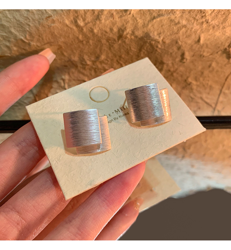 Light luxury and niche design sense, frosted brushed double-layer geometric earrings, simple and versatile for women, elegant stud earrings pic 13