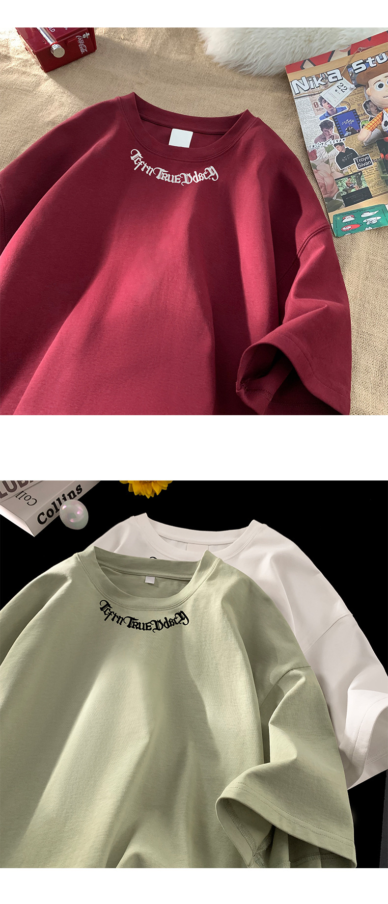 字母印花纯棉重磅短袖T恤男夏季潮牌ins半袖打底衣服港风宽松体恤详情9