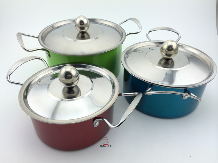 Color three-piece right-angle pot set 16/18/20cm double steel ear soup pot set pic 10