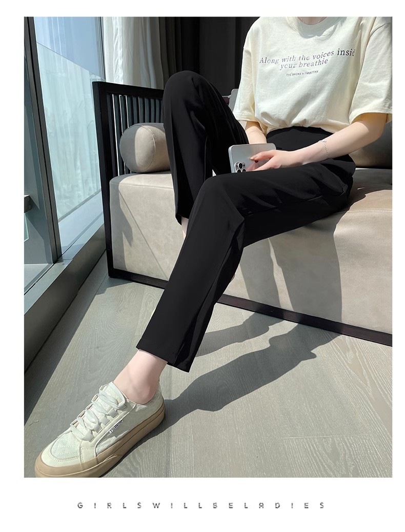 包边好质量双纽扣设计高品质哈伦裤冰丝西装裤女九分烟管裤休闲裤详情33