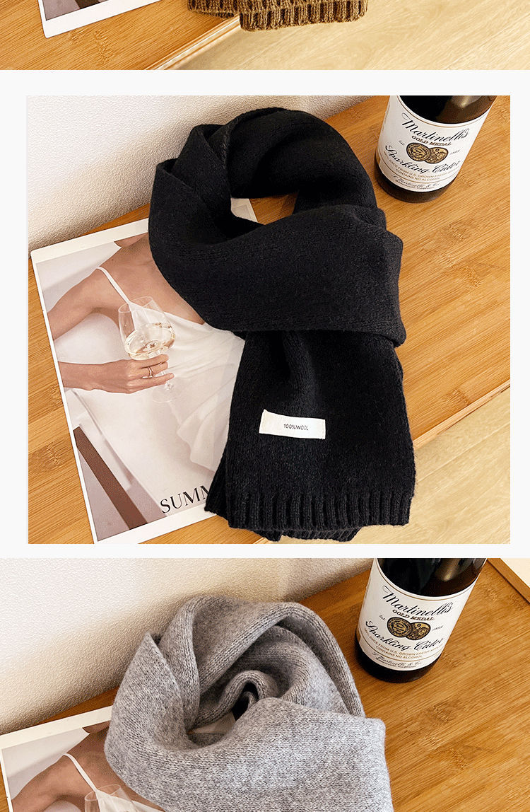 Selected Australian pure wool 100% wool scarf in solid color, versatile for both men and women, new winter warm knitted scarf pic 16