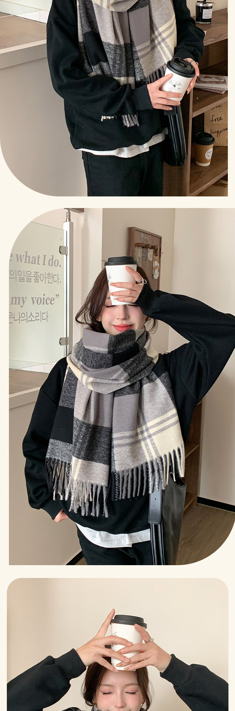 Wholesale of new autumn/Winter 2024 faux cashmere scarves for women, thick and warm outerwear with shawls, and simple student checkered scarves pic 15