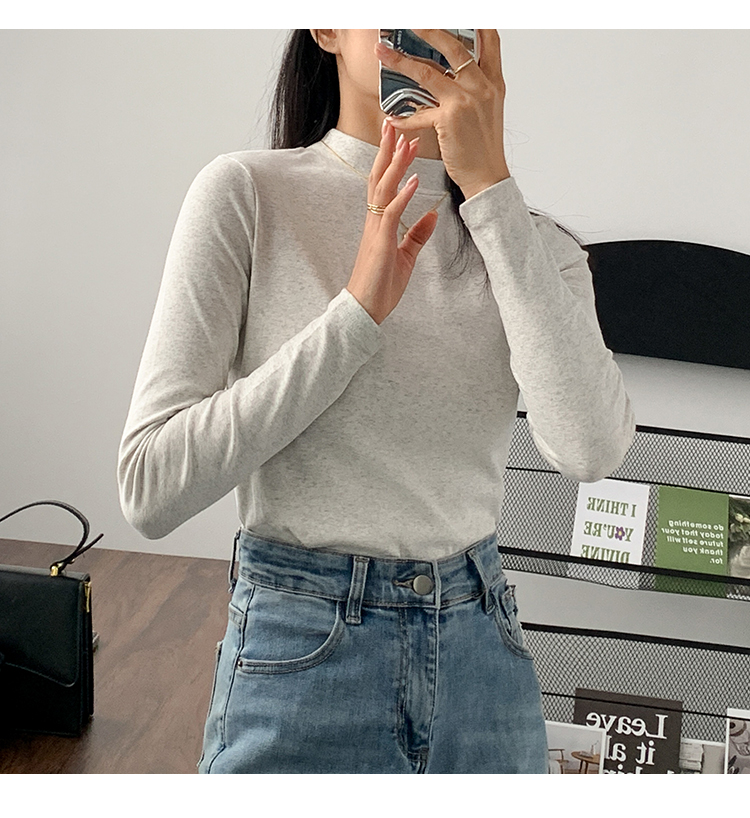 深灰色打底衫内搭小立领棉长袖t恤女黑色半高领初秋早秋上衣女潮详情17