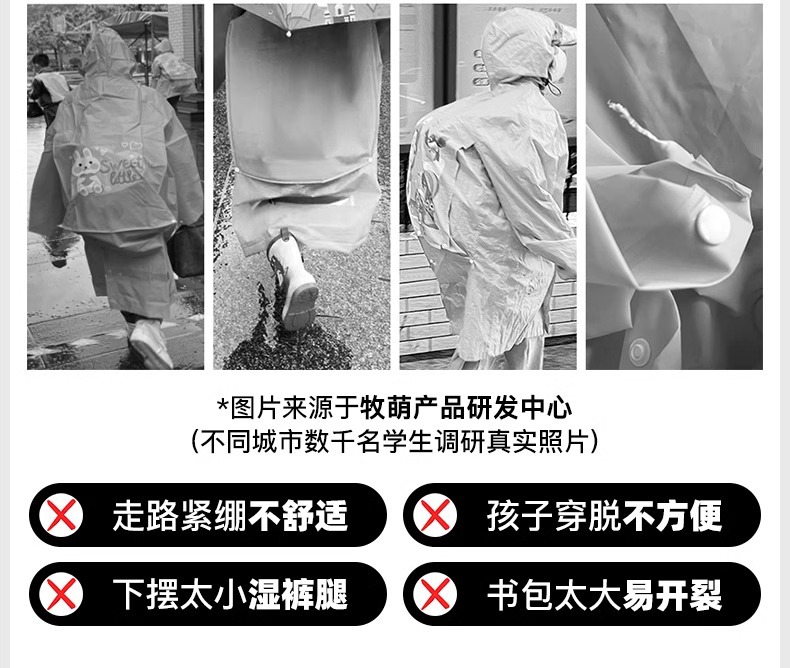 牧萌儿童雨衣男女孩全身防暴雨带书包位雨衣透气耐磨上学徒步雨披详情5