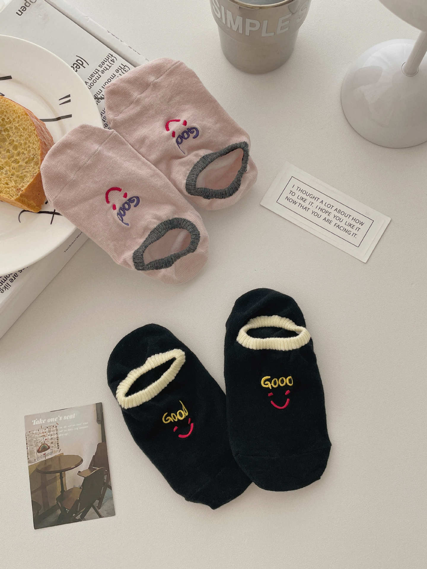 袜子女 春夏款刺绣笑脸字母精梳棉不掉跟时尚潮流ins可爱隐形船袜详情11