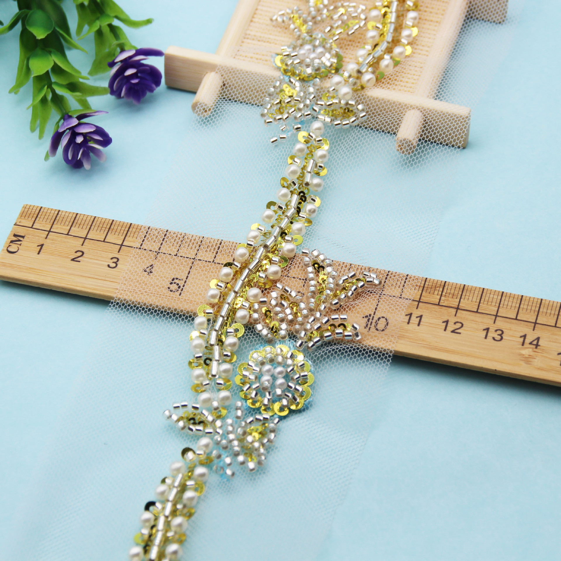 跨境热销手工钉珠花边DIY米珠头饰鞋帽包包珍珠重工蕾丝 服装辅料详情6