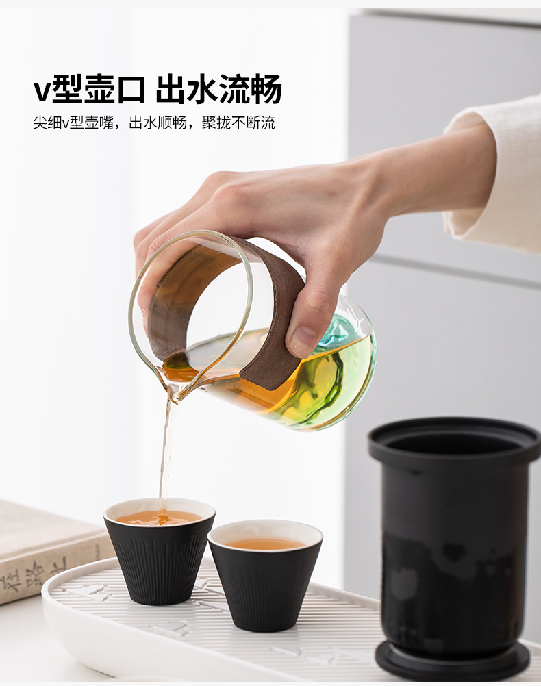 Travel tea set, business gift wholesale, glass outdoor one pot and four cups, ceramic quick customer cup, customized logo pic 16