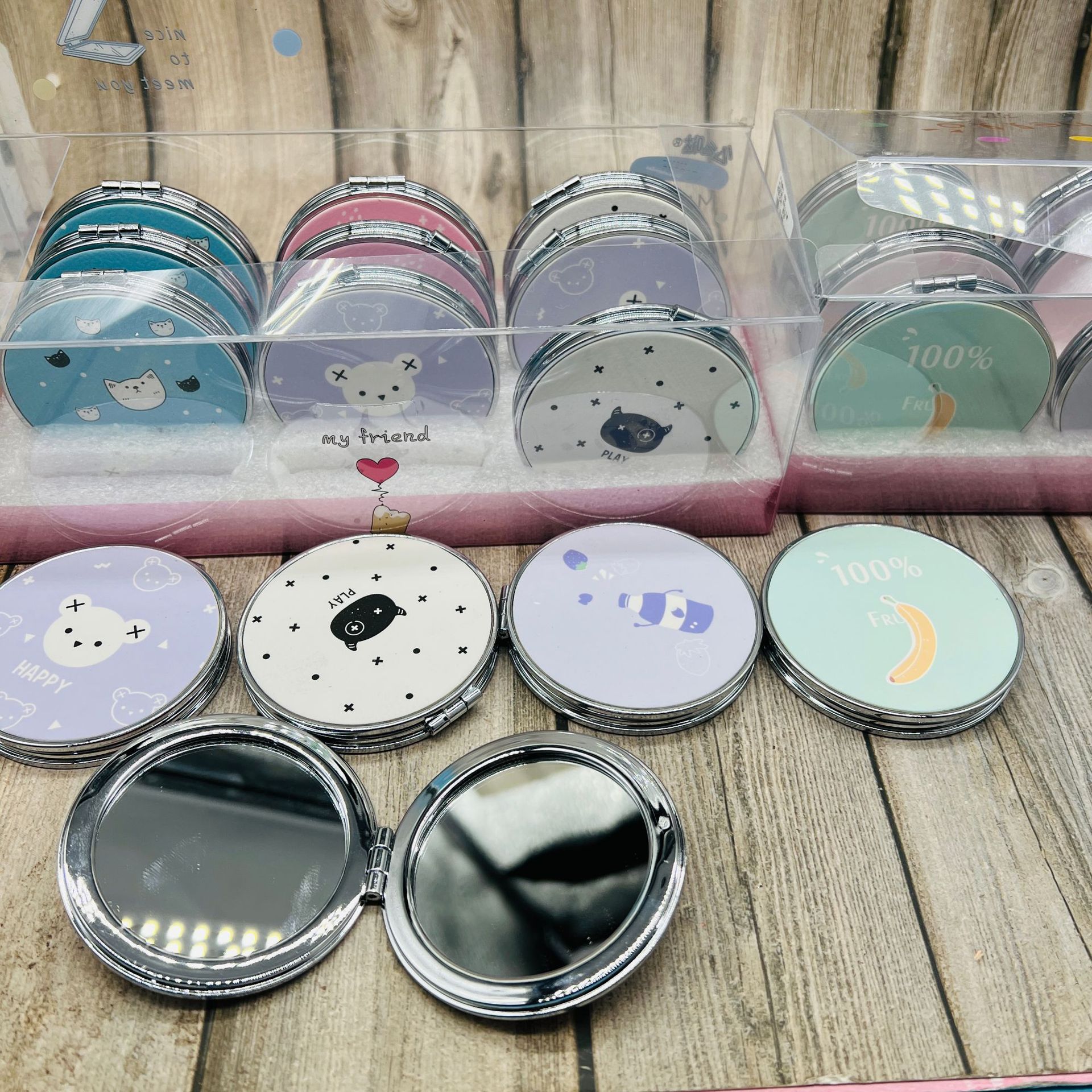 Double-sided mirror, folding mirror, magnifying mirror, portable mini, small makeup mirror, cartoon round mirror pic 4