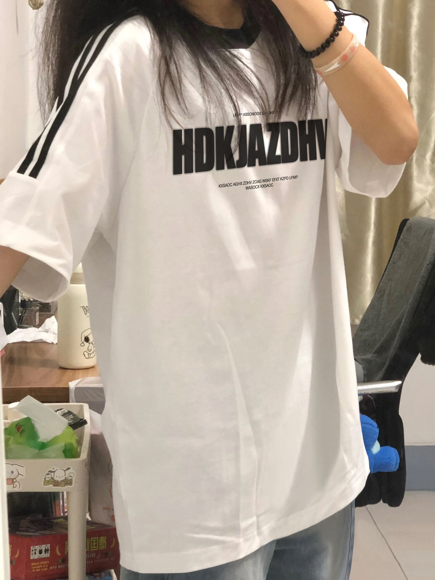 纯棉条纹短袖t恤女2025新款大码夏季宽松三条杠美式潮牌半袖上衣详情13