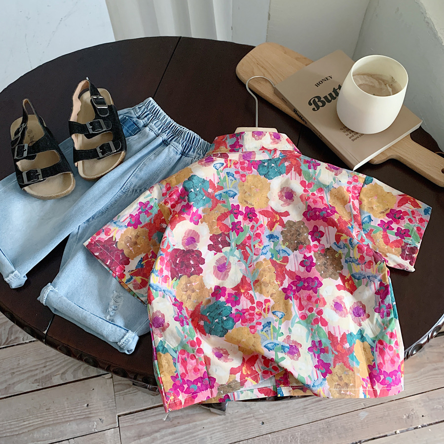 Children's pure cotton shirt 2024 Summer new style boys' and girls' casual top, loose, versatile and fashionable short-sleeved for babies pic 9