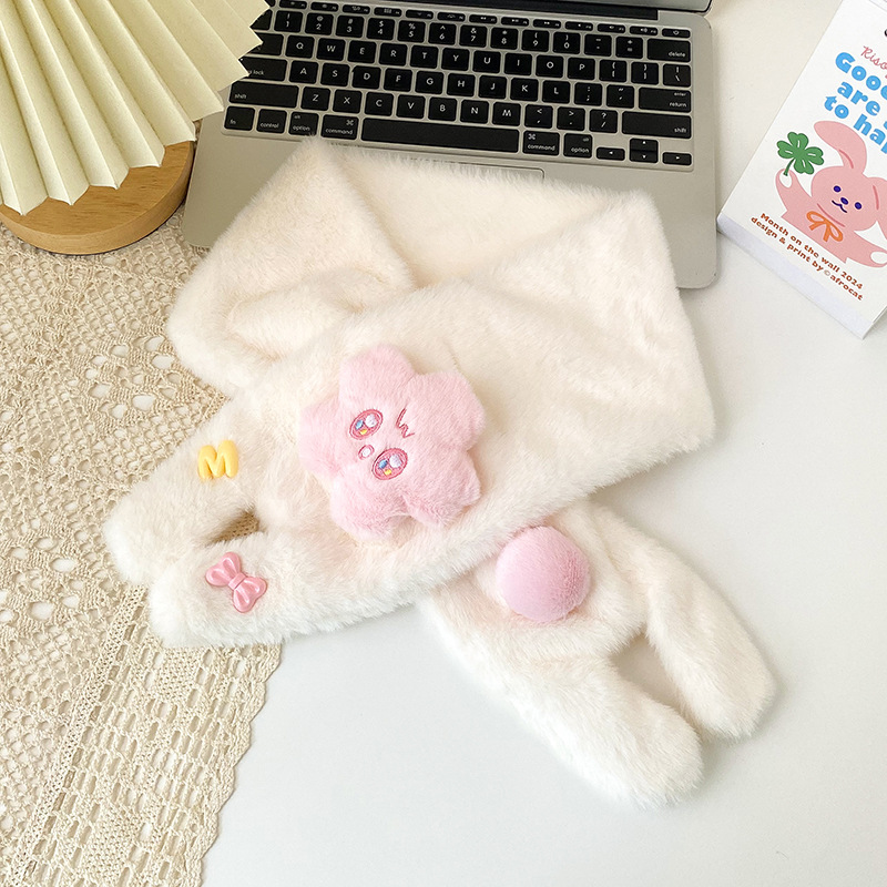 可爱卡通星星手套少女心加厚毛茸茸冬季加绒保暖连指骑车开车围巾详情11