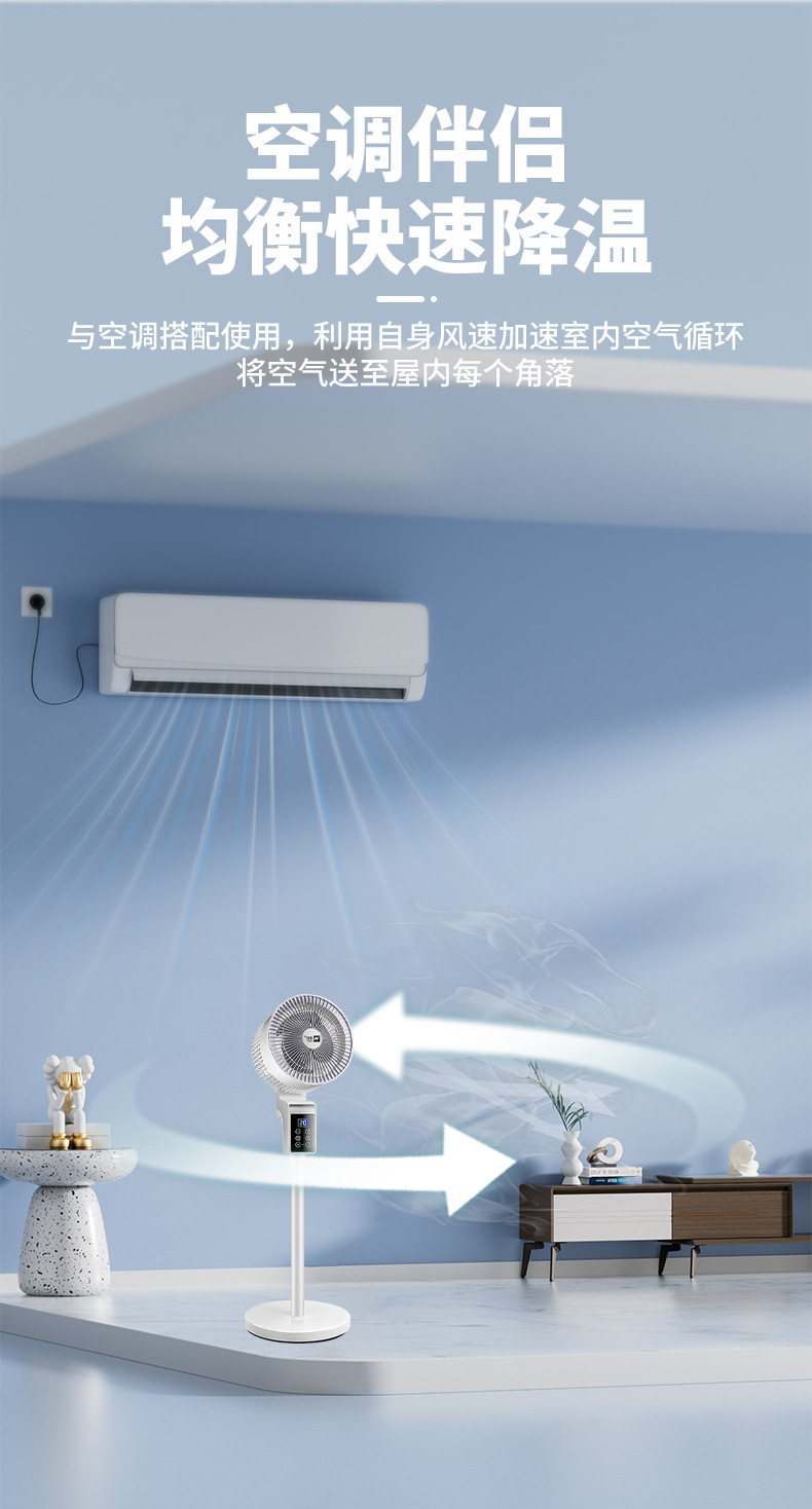 骆驼空气循环扇电风扇家用轻音立式落地扇大风力台式涡轮电扇新品新品详情4