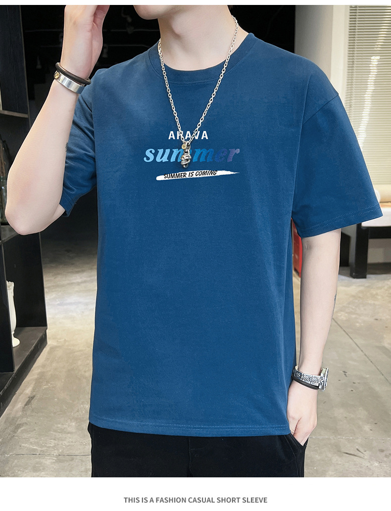 Short-sleeved T-shirt for men, 2022 Summer new Korean style trendy ins loose T-shirt, mid-sleeved cotton trendy brand, large size pic 21