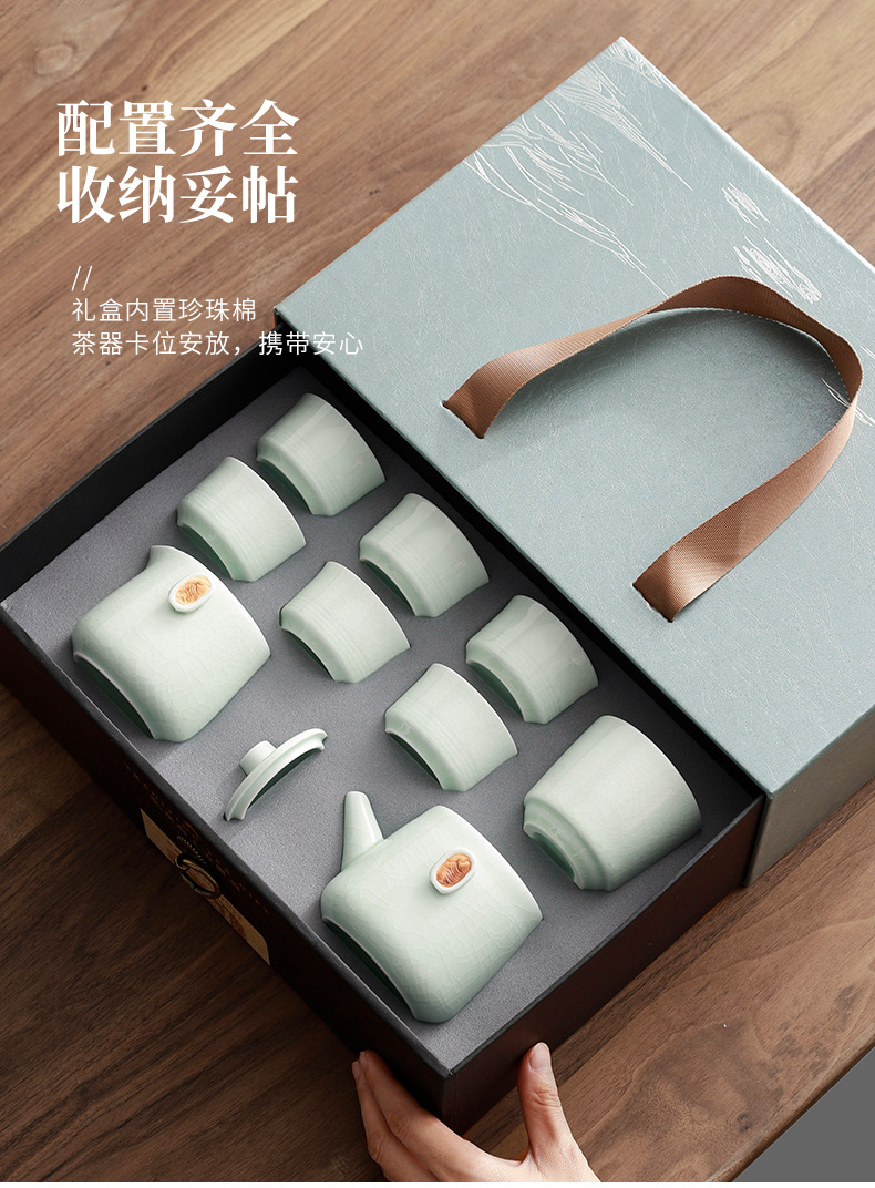 Ge Yao tea set, home ceramic teapot, Chinese tea cup, portable travel tea set, high-end business gift pic 10