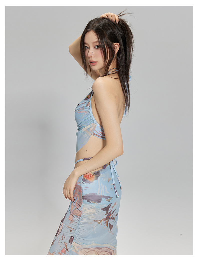 辣妹比基尼泳衣女三件套海边度假长裙小胸聚拢带钢托性感温泉泳装详情5