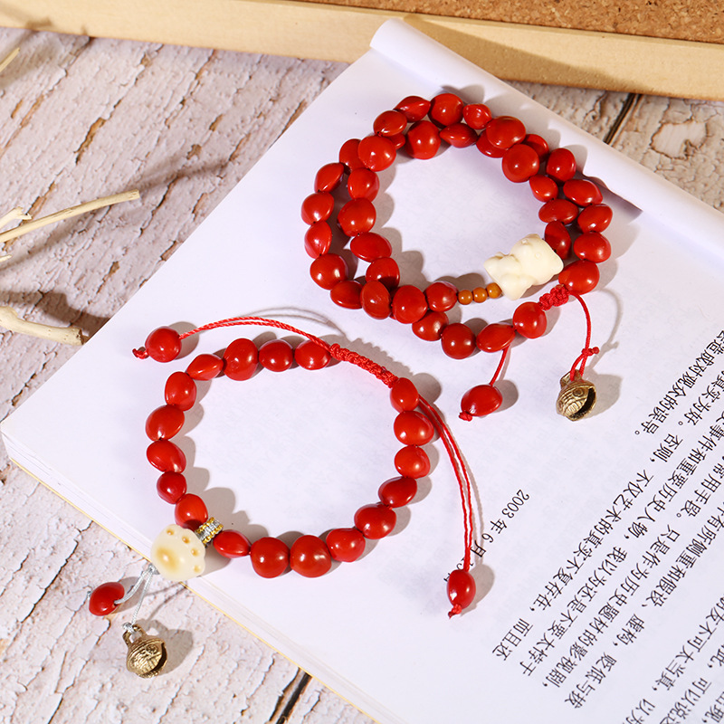 Love Red bean Bodhi Prayer beads couple bracelet, New Year gift, retro hand-woven red string bracelet for women in the zodiac year pic 3