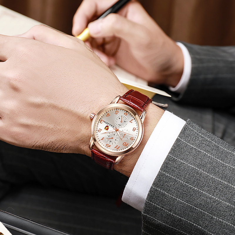 抖音快手主播网红新款商务防水奢华男士手表真皮石英腕表礼品批发详情5