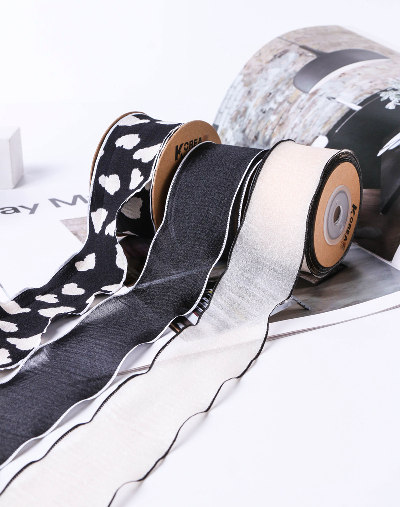 DIY bow hair accessory material package with black and white snow yarn webbing, hand-held flower gift box packaging, polyester yarn webbing pic 12