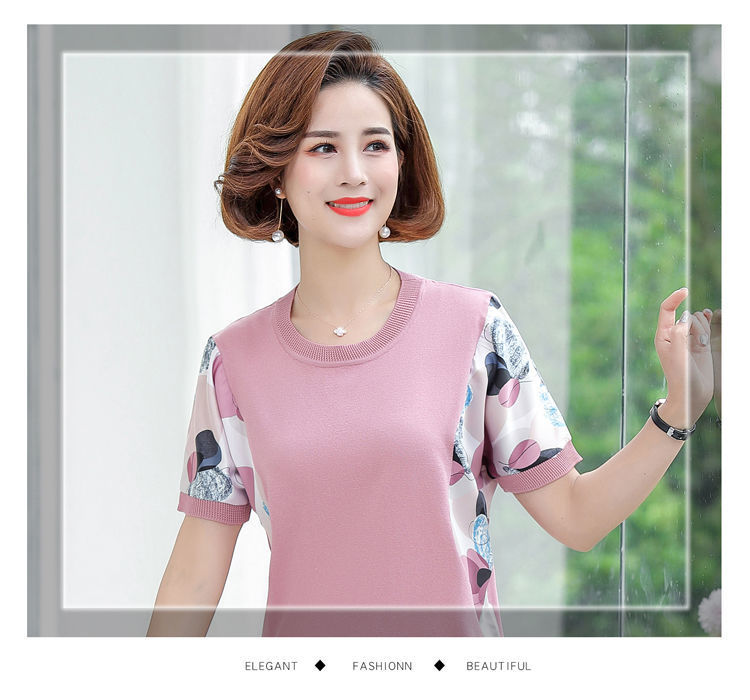 新款含棉妈妈夏装短袖T恤小衫中年女士t恤衫中老年女装宽松上衣女详情10