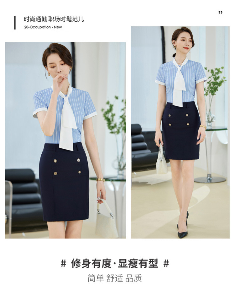 Fashionable work clothes, elegant blue striped shirt, female sales white-collar worker, formal summer short-sleeved XN6803 pic 20