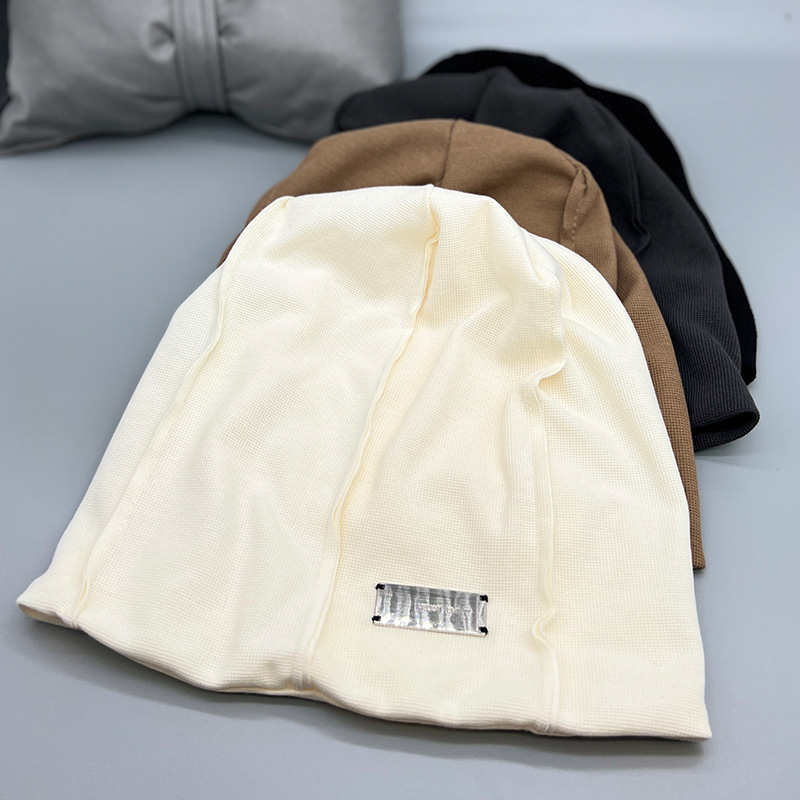 Versión coreana textura pequeña marca de hierro diseño sentido heap heap sombrero de las mujeres primavera otoño empalme gorro perezoso multicolor sombrero frío hombre pic 2
