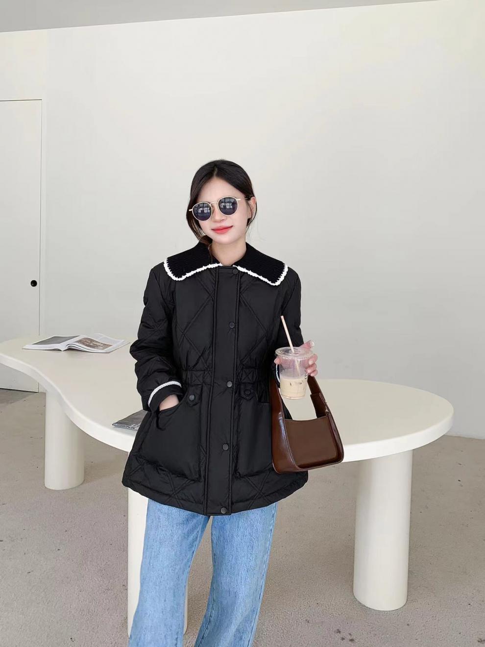 2022新款羽绒服女小香风短款韩版针织娃娃领时尚小个子冬外套潮详情11