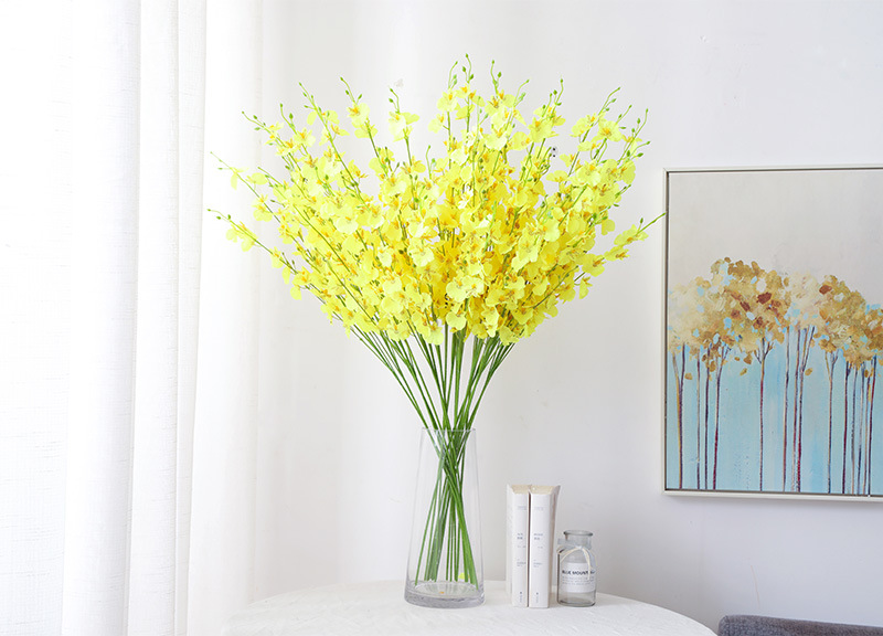 黄色5叉跳舞兰人造仿真花束假花文心兰 客厅婚庆装饰绢花蝴蝶兰详情18