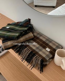 Korean style pink checkered scarf imitating cashmere winter purple scarf 2022 autumn and winter new style widened scarf shawl pic 14