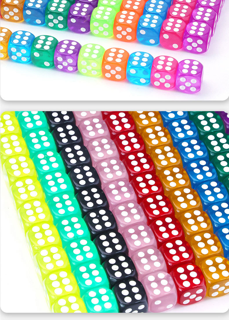 跨境热卖14mm透明彩色骰子棋牌娱乐游戏筛子色子投子详情7