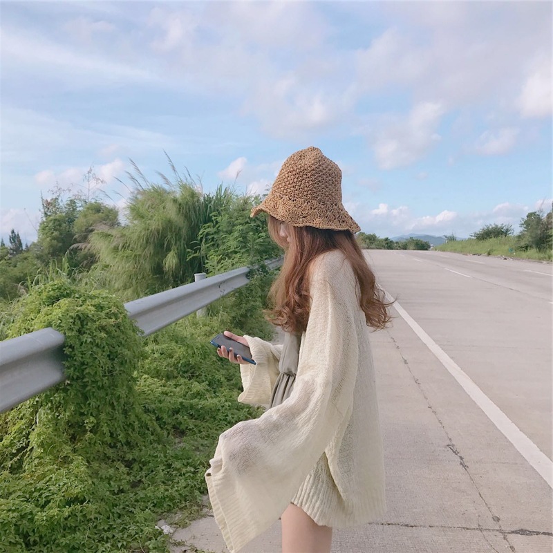 2020 Summer Korean beach V-neck school style loose sun-protective cardigan light jacket for students, trendy knitted cardigan for women pic 6