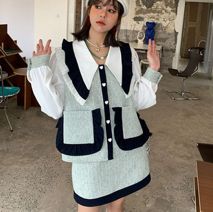 2022春新款复古英伦风不对称军绿色西装外套宽松垫肩西服女AS023详情7