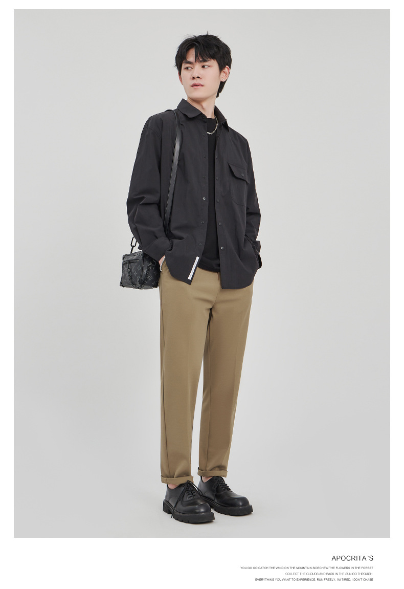 APO男装|宽松西裤男修身九分裤2024春夏抗皱直筒高级感休闲裤男详情9