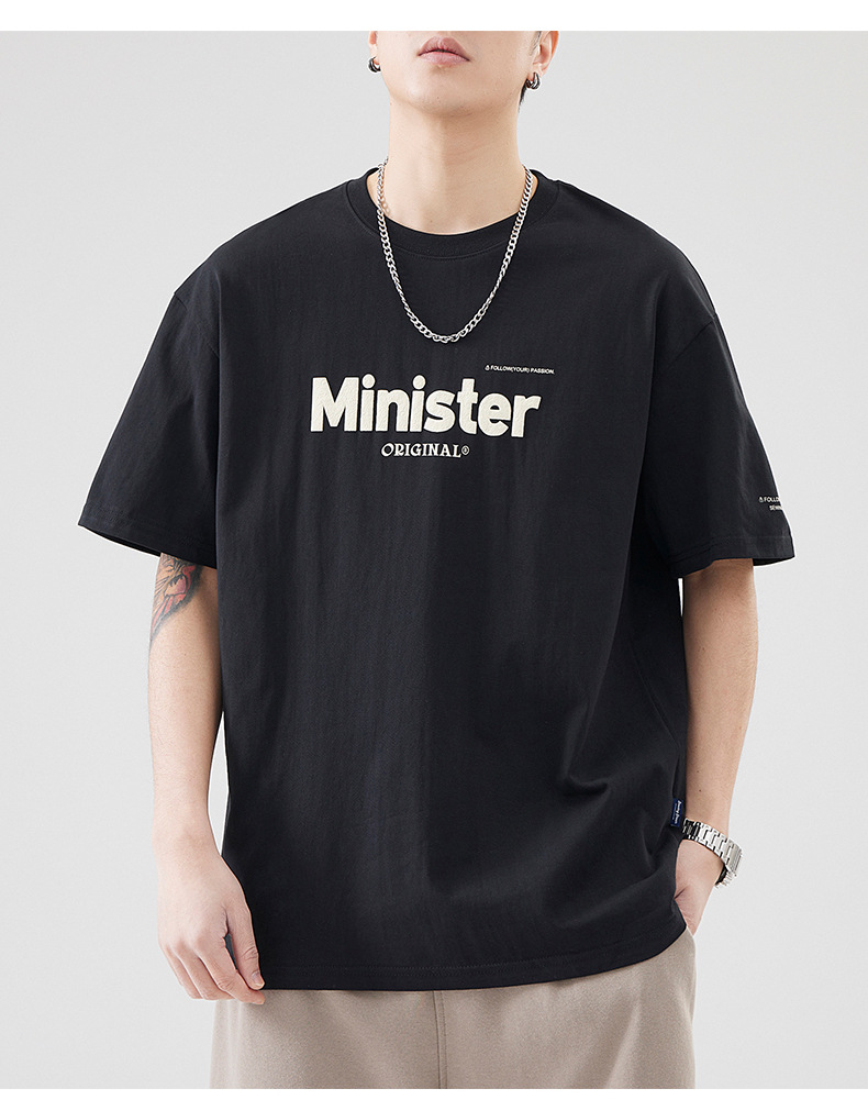 古川男装|复古重磅简约印花短袖t恤男士夏季款学生百搭宽松半袖男详情10