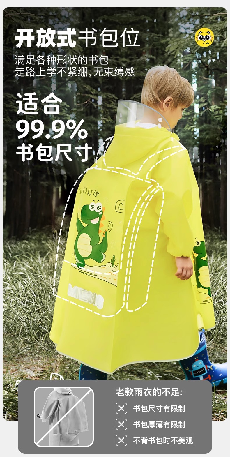 牧萌儿童雨衣男女孩全身防暴雨带书包位雨衣透气耐磨上学徒步雨披详情12