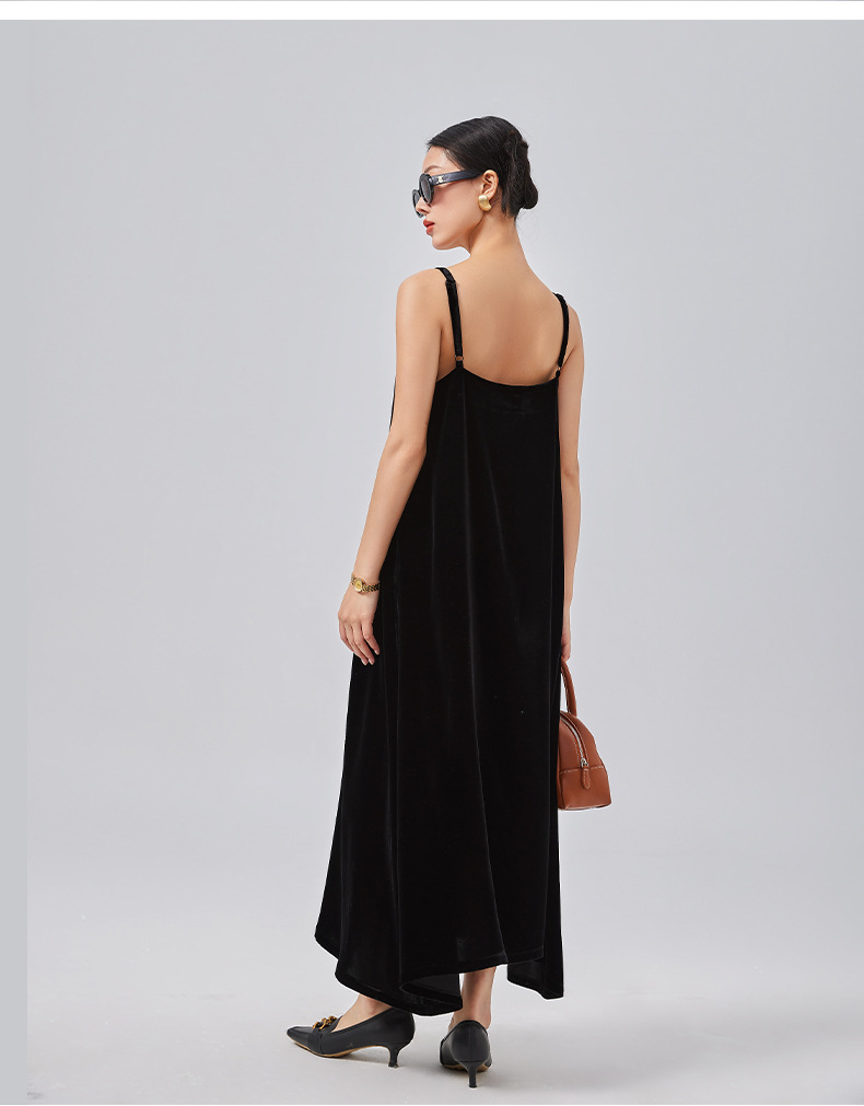 Loose mulberry silk dress, black design sense halter dress, silk velvet halter dress. The robe can be worn outside pic 17